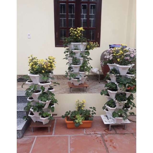 [Bộ 5 Chậu] Chậu nhựa xếp tầng tháp trồng cây cảnh, trồng hoa, trồng rau củ tiết kiệm không gian- Chậu tam giác xếp tầng