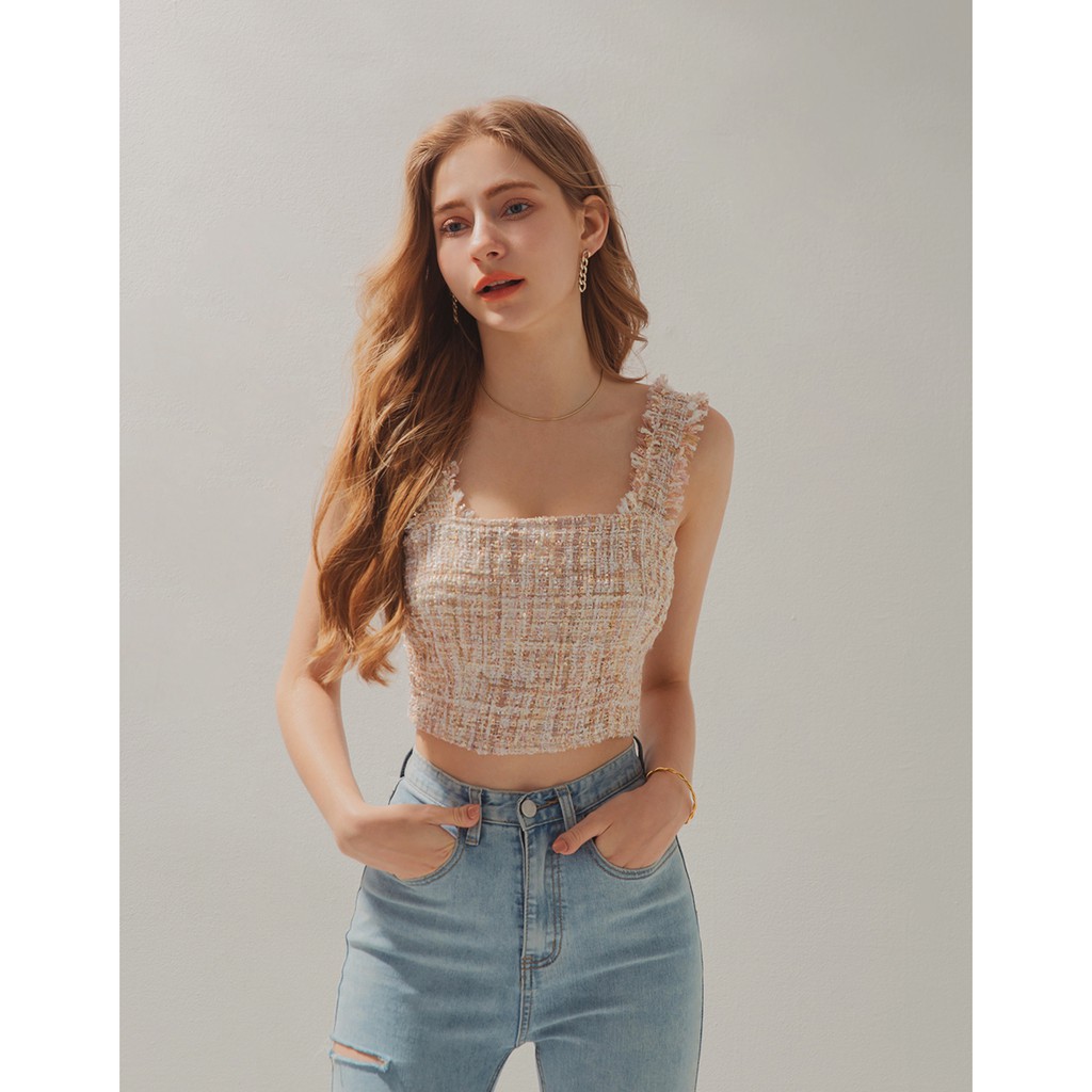Áo croptop không tay vải tweed nữ Air Space 2120121022 | BigBuy360 - bigbuy360.vn