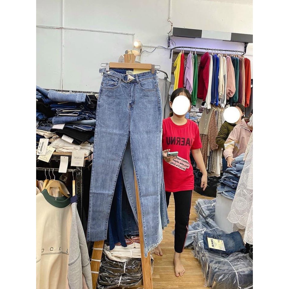 Quần jeans cạp cao đai khuy tam giác 💖FREESHIP💖 quần jeans ôm đai khuy siêu hot