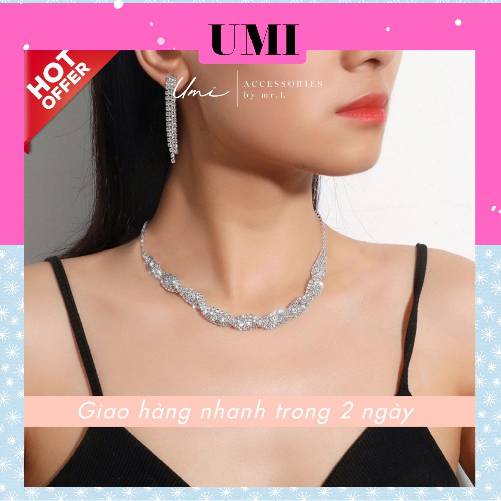 Bộ Phụ Kiện Trang Sức Set 2 Món Đính Đá Cao Cấp Thiết Kế Sang Trọng UMI CA301