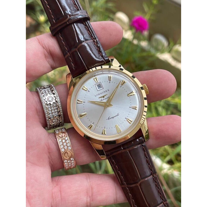 Đồng hồ Nam lg  bát quái máy nhật Myota vỏ vàng ta mặt trắng dòng cơ Automatic size 40mm dây da