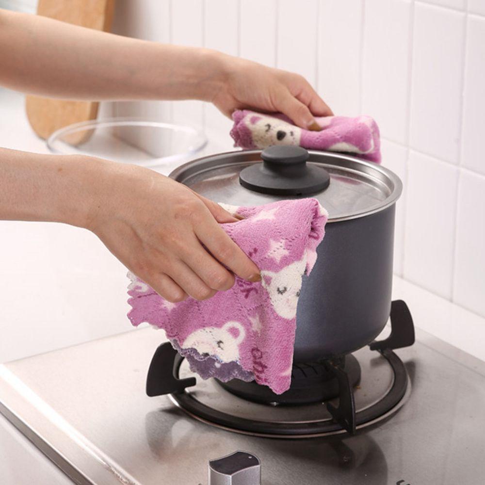 Khăn Lau Chén Dĩa Bằng Vải Sợi Nhỏ Dày Dặn Mềm Mại Họa Tiết Hoạt Hình