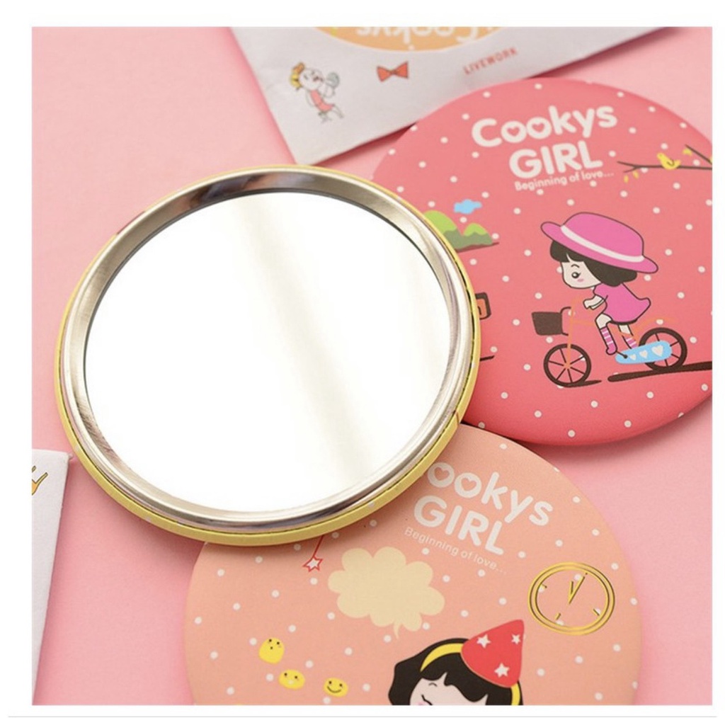 Gương trang điểm mini cầm tay bỏ túi Hàn Quốc mini siêu cute viền kim loại Golmon