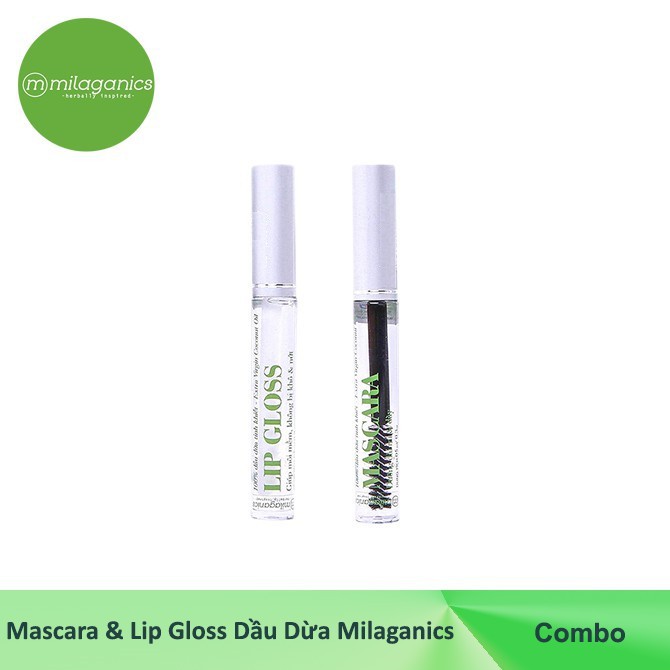 Combo mascara dầu dừa Milaganics 5ml và son dưỡng Lip Gloss dầu dừa Milaganics 5ml -Hàng nhập khẩu