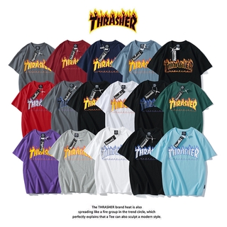 Thra*sher Men and Women Casual Cotton T-shirt Print Short-sleeve Tops Couples Plus Size Sports Tee