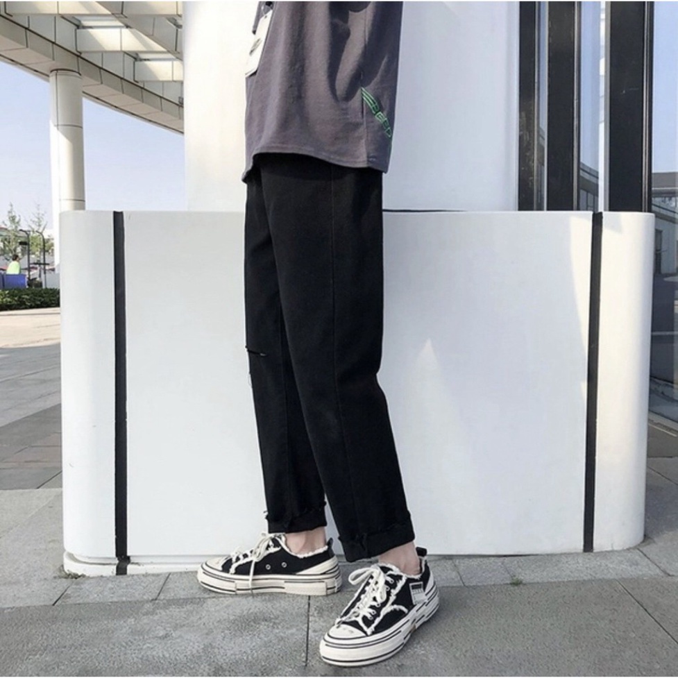 Quần jean baggy rách nam, quần bò đen ống suông rộng rách Gấu+Rách gối RĐ-01 | BigBuy360 - bigbuy360.vn