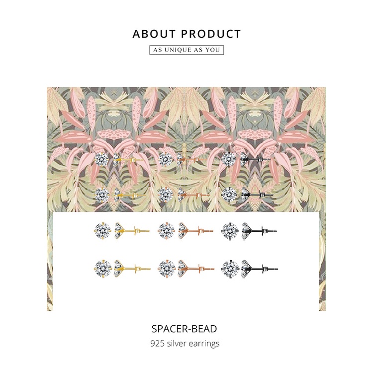 Set 2 bông tai BAMOER bạc 925 đính đá zircon phong cách đơn giản thời trang cho nữ