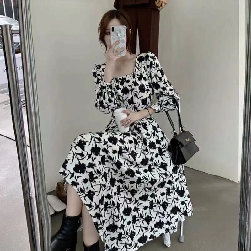 Đầm hoa dáng dài thời trang mùa thu phong cách Hàn Quốc cho nữ