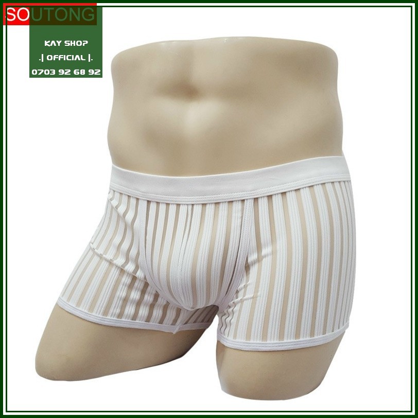 Quần lót nam boxer lưới bông cotton xuyên thấu sexy gợi cảm - Quần sịp đùi vân viền tôn mông QLBXSOUTONG