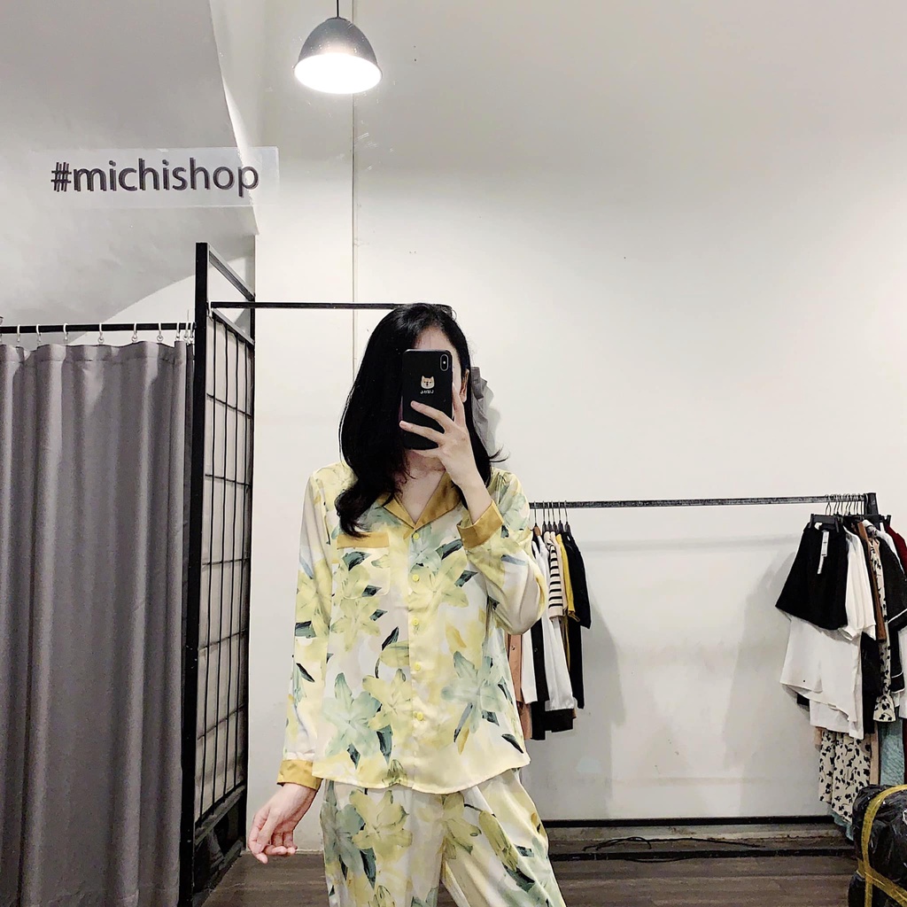 Set pyjama lụa dài tay hoa-83A06