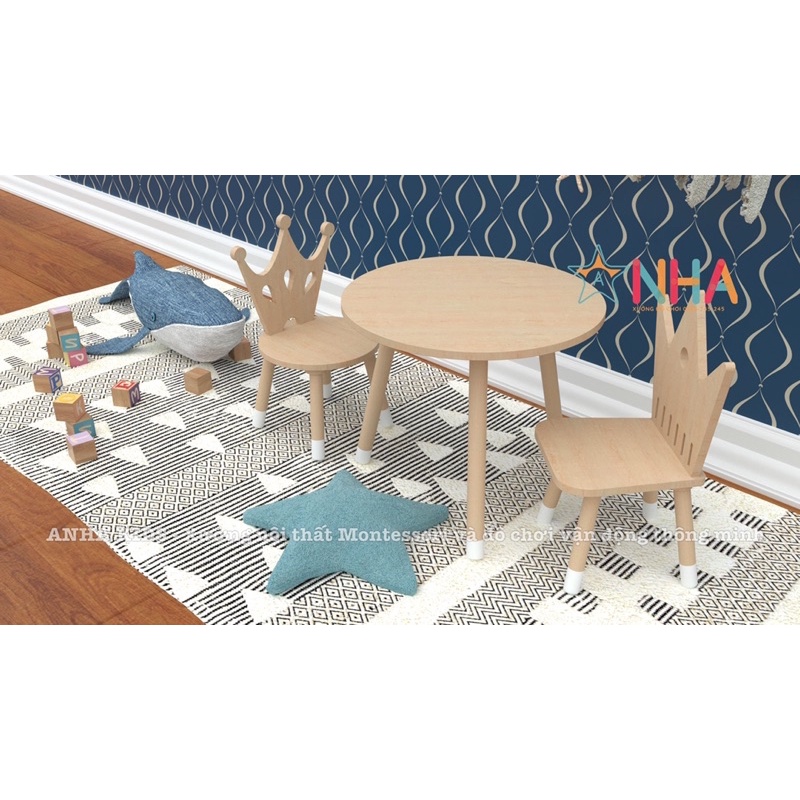 Bộ bàn ghế gỗ Montessori trẻ em, học tập cho bé.