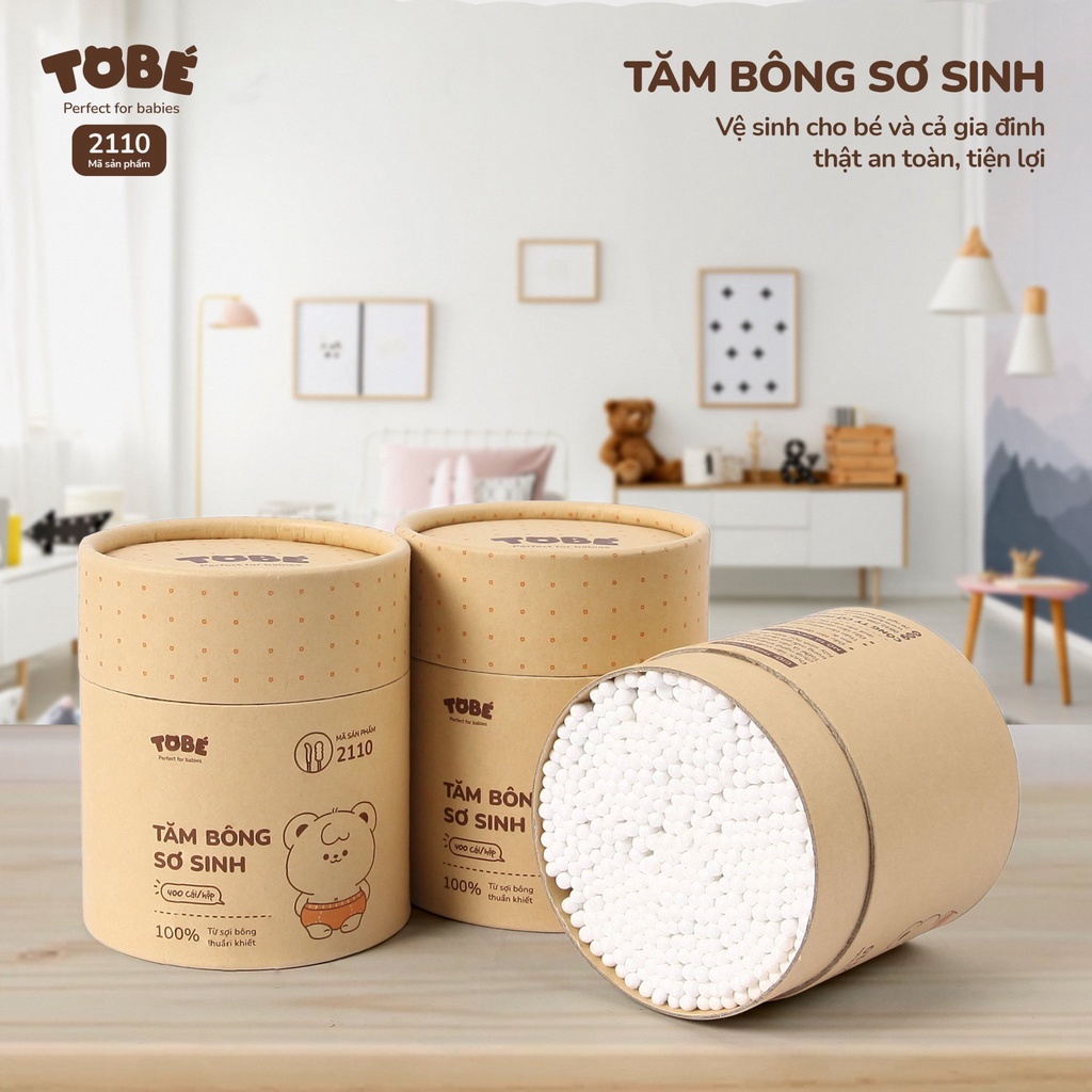 Tăm bông kháng khuẩn Tobe hộp tròn 400 cái