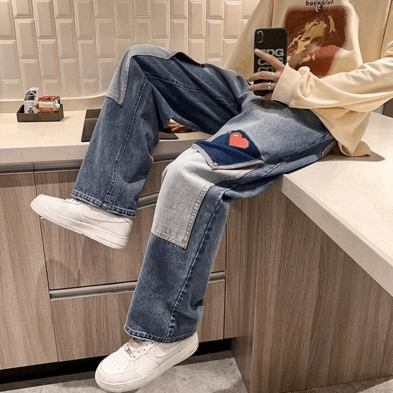 Quần Jean Dài Phong Cách Hip Hop Đường Phố Hàn Quốc Cá Tính Cho Nam Size S-3XL