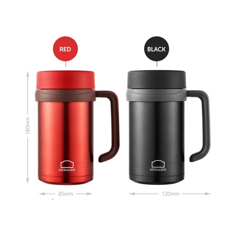 Ca Giữ Nhiệt Basic Table Mug Lock&amp;Lock LHC9002 500ml - Đen/Đỏ - Hàng Chính Hãng