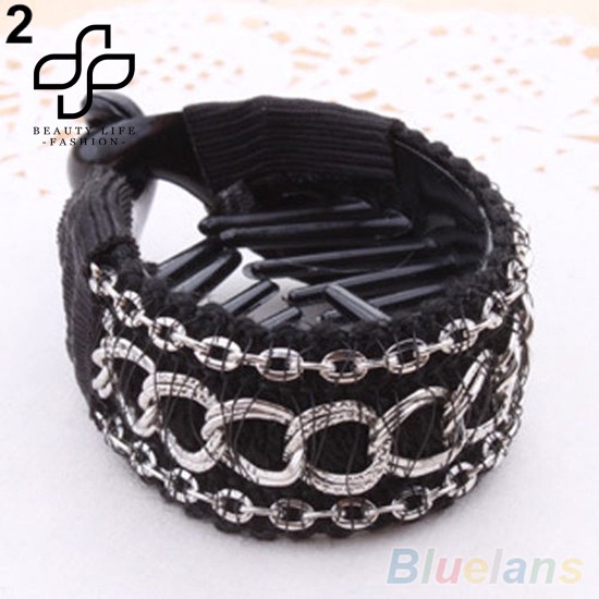 Kẹp buộc tóc đuôi ngựa phối mắt xích phong cách thời trang cho nữ