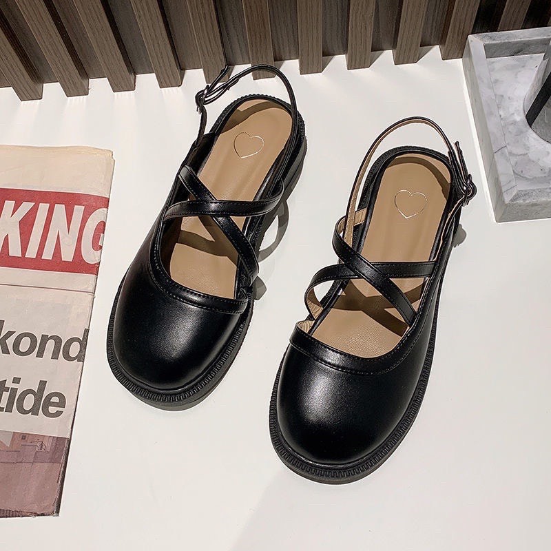 Giày búp bê nữ, Lolita đế cao 3 phân chất đẹp 2 quai chéo tôn chân dễ phối đồ