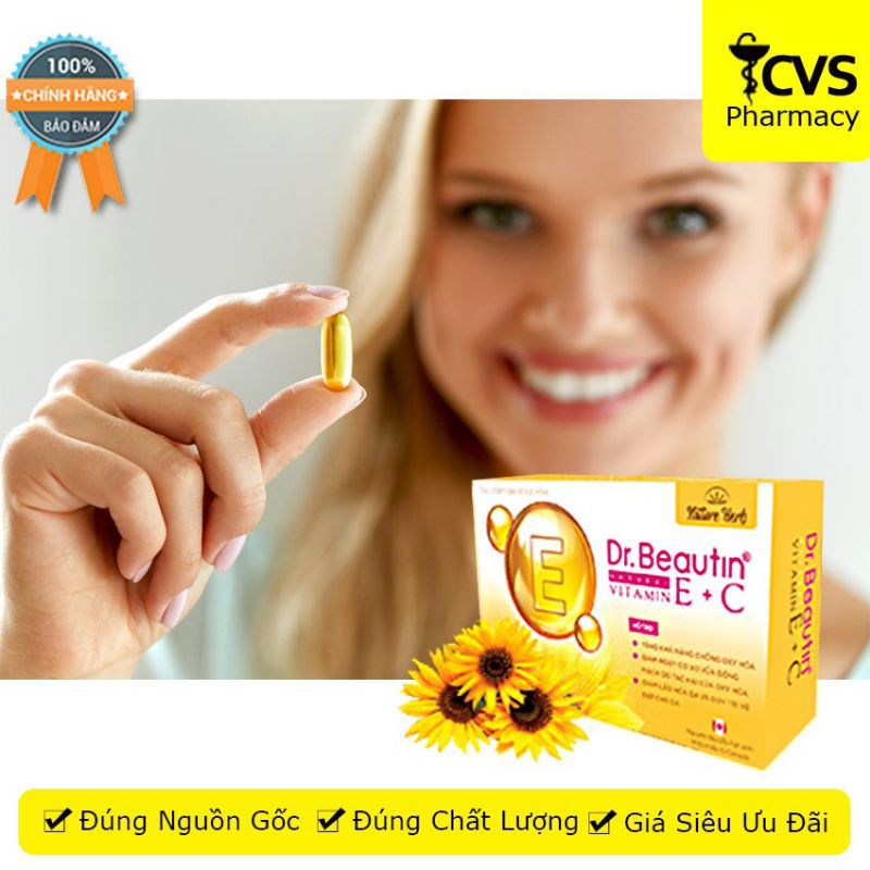 Viên uống vitamin E+ C Dr.Beautin Natural, bổ xung vitamin e, vitamin c, chống lão hoá, hỗ trợ làm đẹp và trắng da