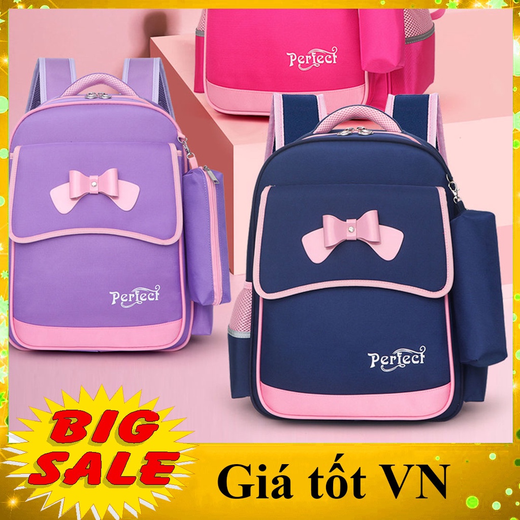 Balo trang nhã cao cấp cho bé gái cấp 1 từ lớp 1 đến lớp 4 đi học, cặp sách chống thấm nước có phản 