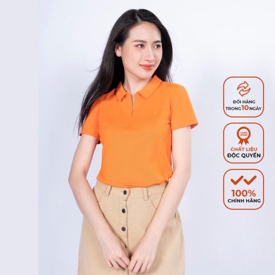 Áo Polo Nữ Livan Sport Cool Lux Màu Cam Thanh Lịch Chống Nhăn Nhàu Kháng Khuẩn Cao Cấp