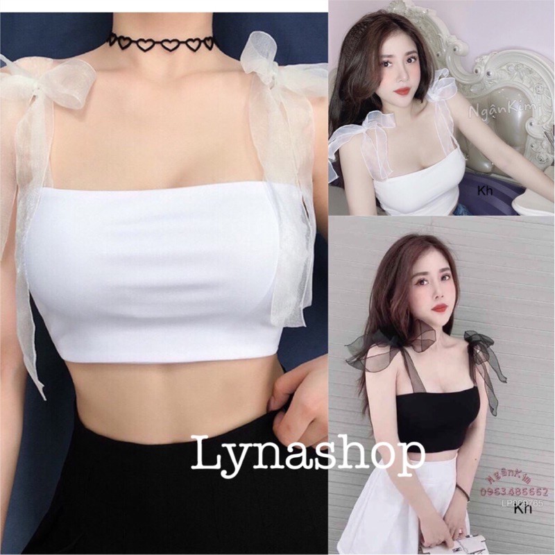 Áo croptop 🍉 Áo croptop nữ trên phối dây voan 🍉 áo mix được nhiều chân váy và quần jean, áo 2 dây 2 màu trắng đen xinhhh