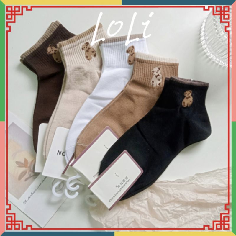Tất Vớ Nữ Cổ Ngắn In Hình Gấu 🐻 Màu Trà Sữa Phong Cách Hàn Quốc (TN028)