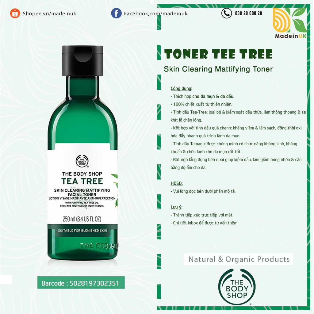 Toner Da Dầu Mụn The Body Shop Tea Tree - Skin Clearing Mattifying Toner | BigBuy360 - bigbuy360.vn