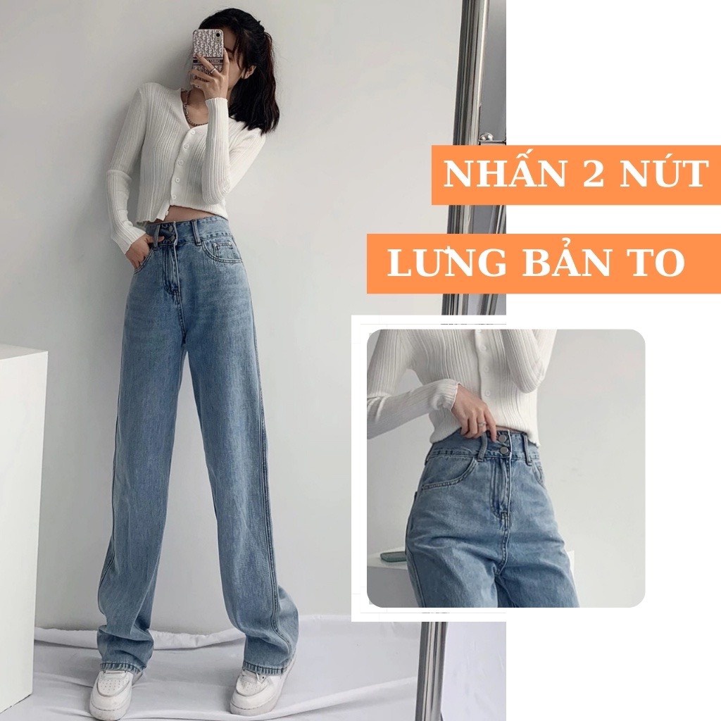 Quần jean bò ống rộng suông lưng cạp cao GUGUNO form rộng chất đẹp ulzzang
