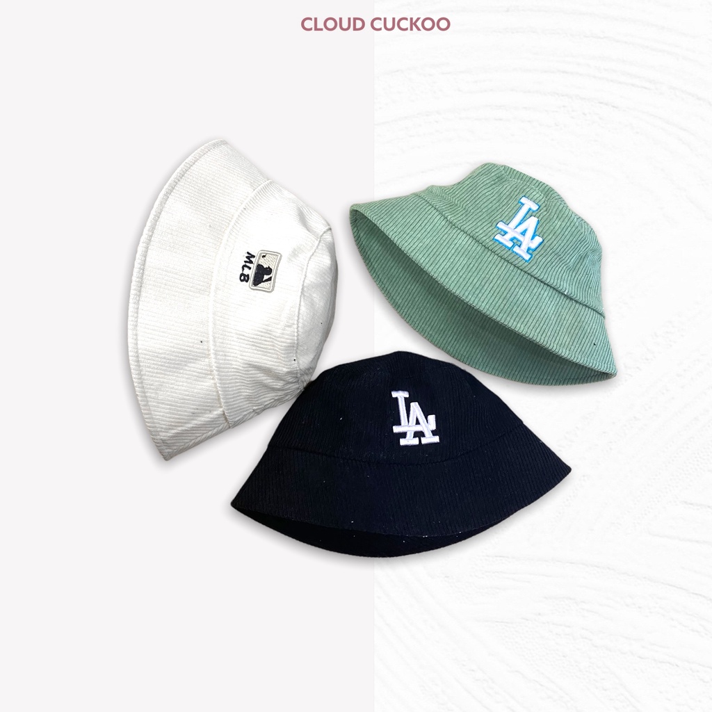 Mũ Xô Bucket Hat Nhung Gân Tăm Thêu Chữ LA - Mã Số: MBK0485