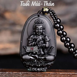 Dây chuyền nam mặt Phật Như Lai đại nhật đá Obsidian Độ Mệnh Tuổi Mùi -Thân-DC10