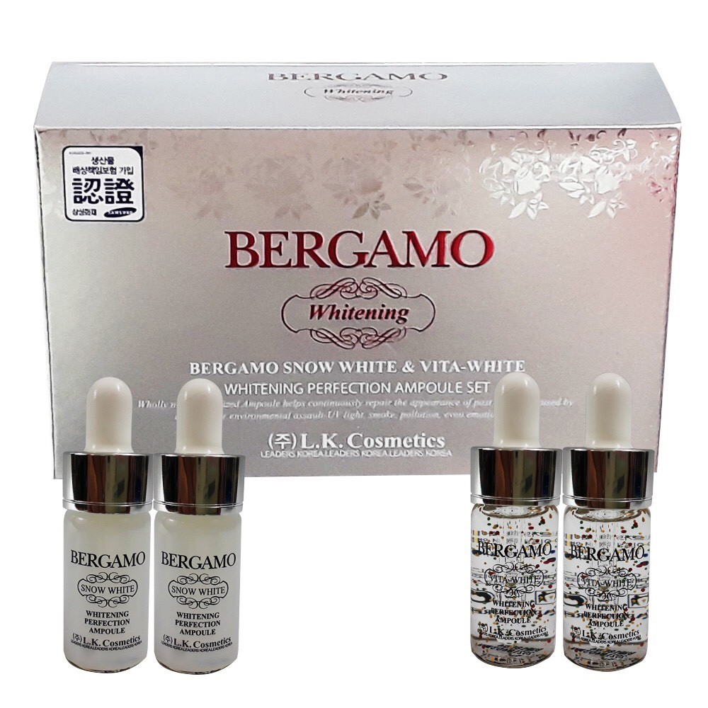 [HSD 02/2022] Serum dưỡng trắng da Bergamo Snow White & Vita White Whitening SET 4 ống (hộp trắng)