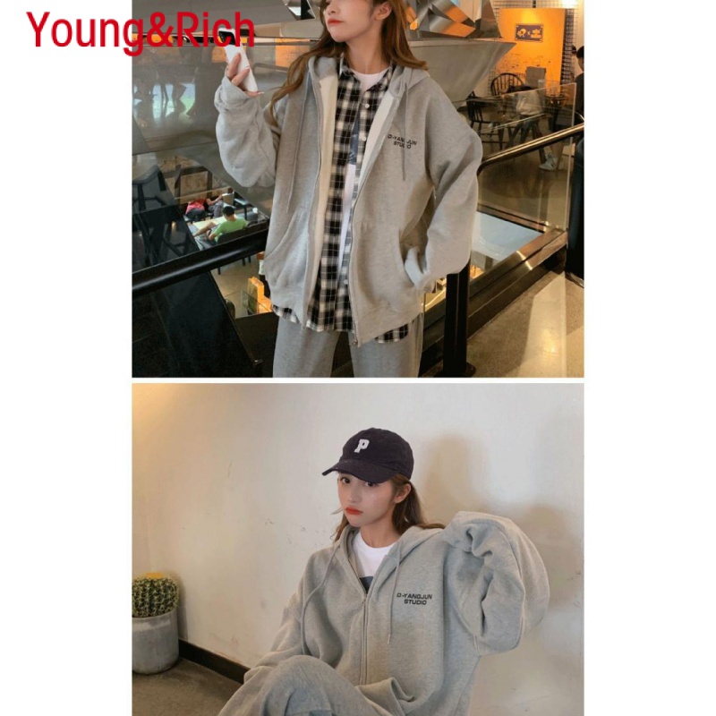 Y & R Áo Khoác Cardigan Có Mũ Trùm Dáng Rộng Dày Dặn Phong Cách Hàn Quốc Hợp Thời Trang Thu Đông bf Dành Cho Bạn Nữ