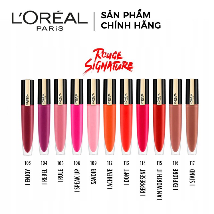 [CHÍNH HÃNG] Son Kem Lì L'Oreal Paris Rouge Signature Matte Liquid Lipstick Mỏng Nhẹ Môi PL828