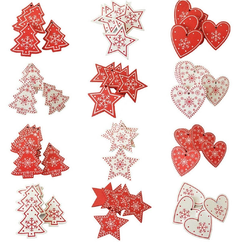 Set 12 phụ kiện trang trí giáng sinh bằng gỗ 5cm