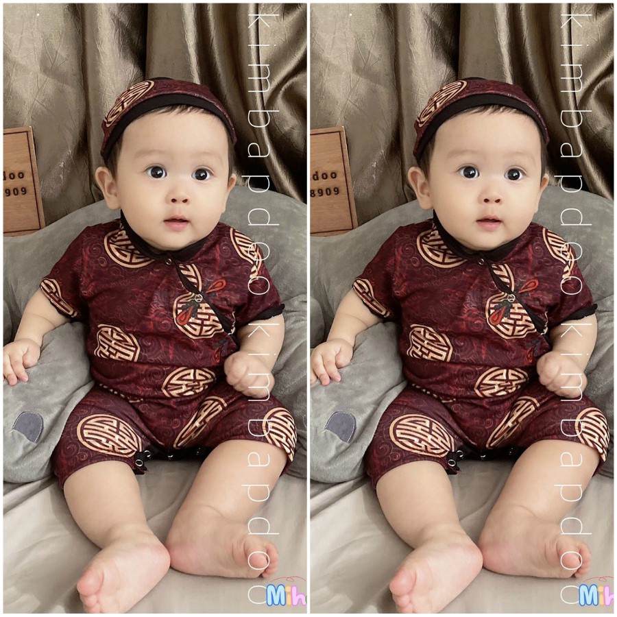 Bộ Bodysuit Đùi Tết Cho Bé Hình Chữ Hỷ Kèm Nón  - Mihababy - DUI_HY