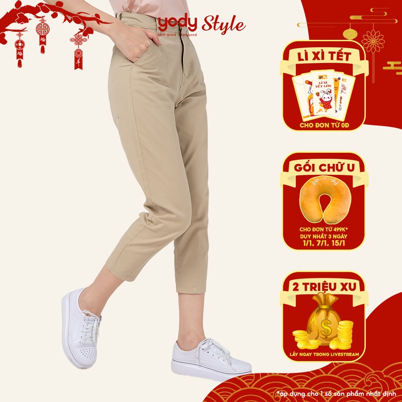 Quần kaki nữ YODY cạp cao, ống ôm công sở, tôn dáng phong cách trang nhã, lịch sự, thoải mái - QJN3072