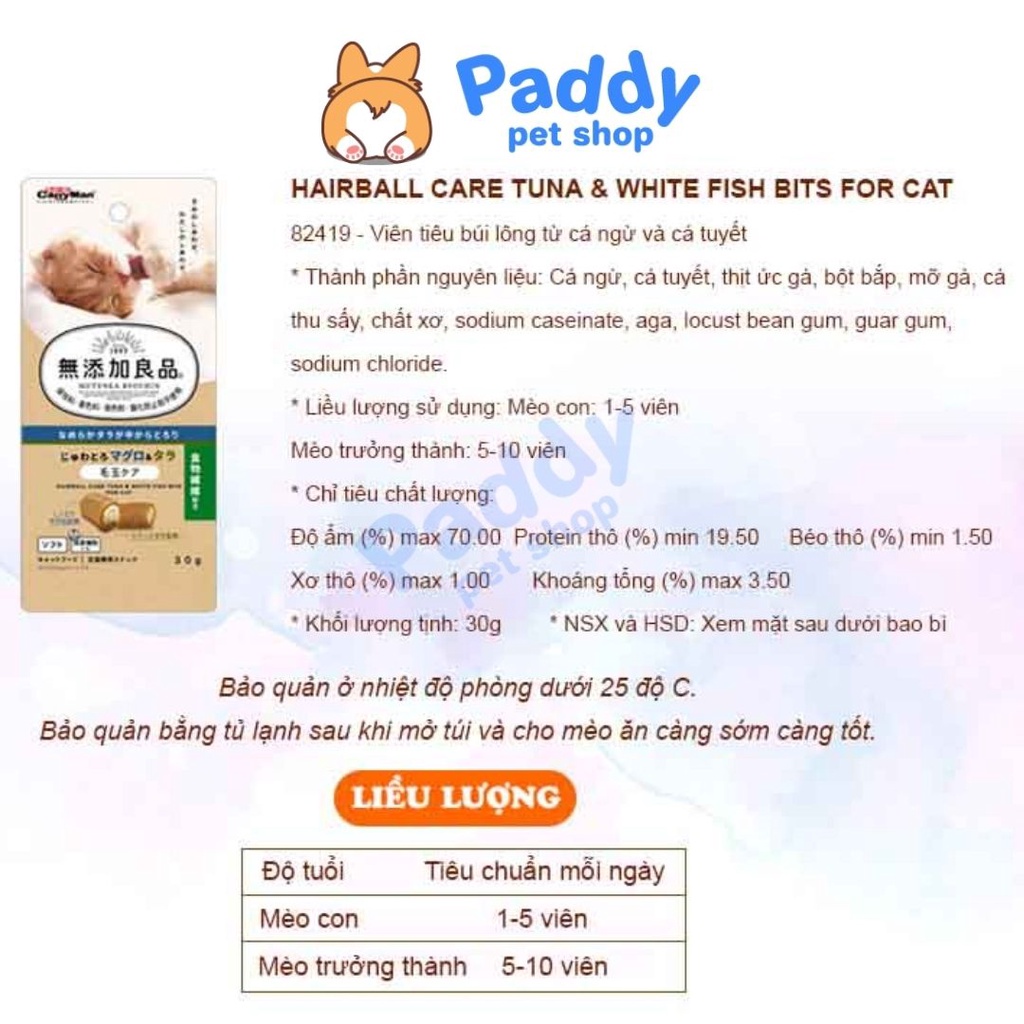 Viên Cá Ngừ CattyMan Snack Tiêu Búi Lông Cho Mèo 30g