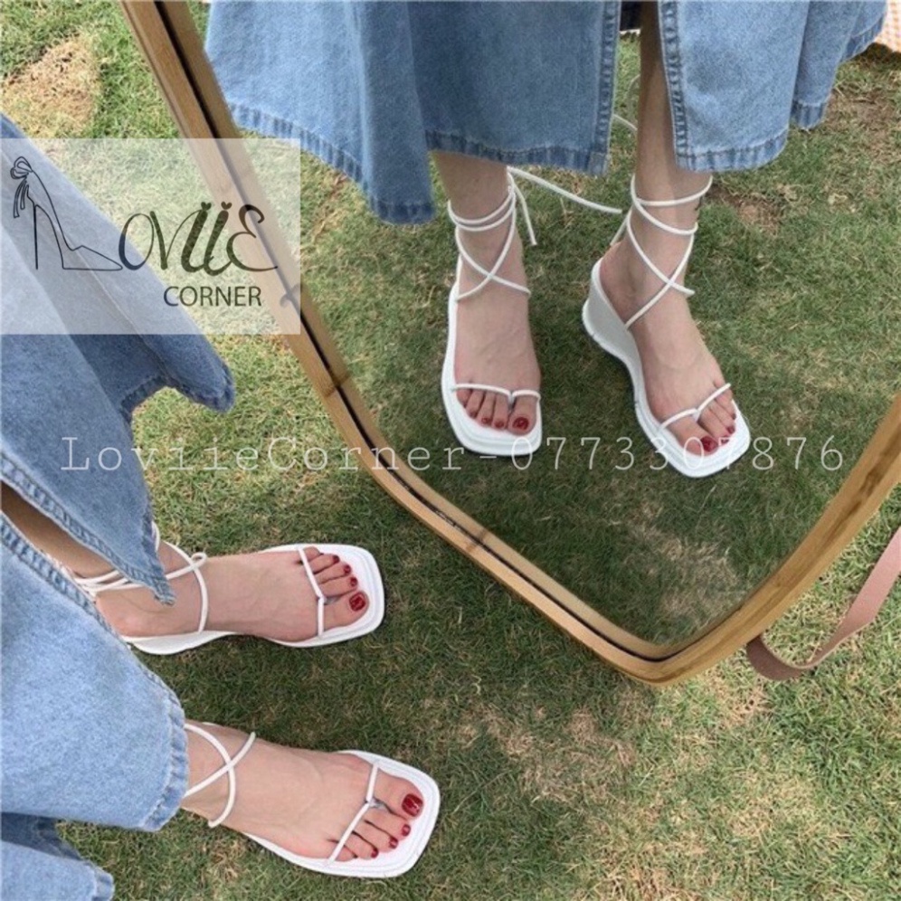 (Hàng Rẻ) GIÀY ĐẾ XUỒNG LOVIIECORNER - SANDAL NỮ ĐẾ BẰNG XỎ NGÓN QUAI MẢNH CHÉO DÂY CỘT 7CM - SANDAL BÁNH MÌ S211208 (ản
