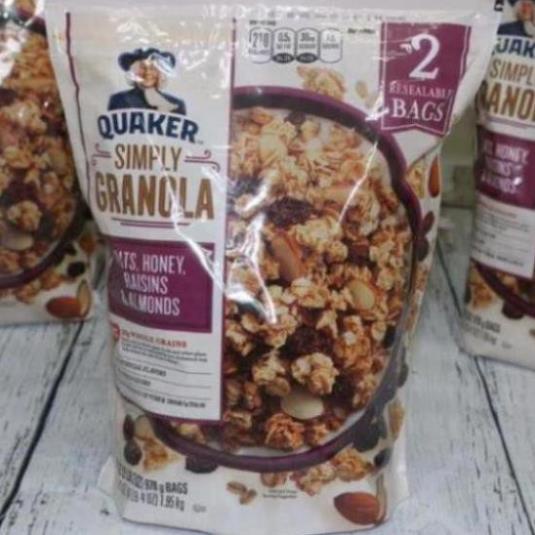 Ngũ Cốc Granola Mật Ong Hạnh Nhân Nho Khô Ăn Liền Yến Mạch Quaker Simply Granola Raisins Almonds 2lbs