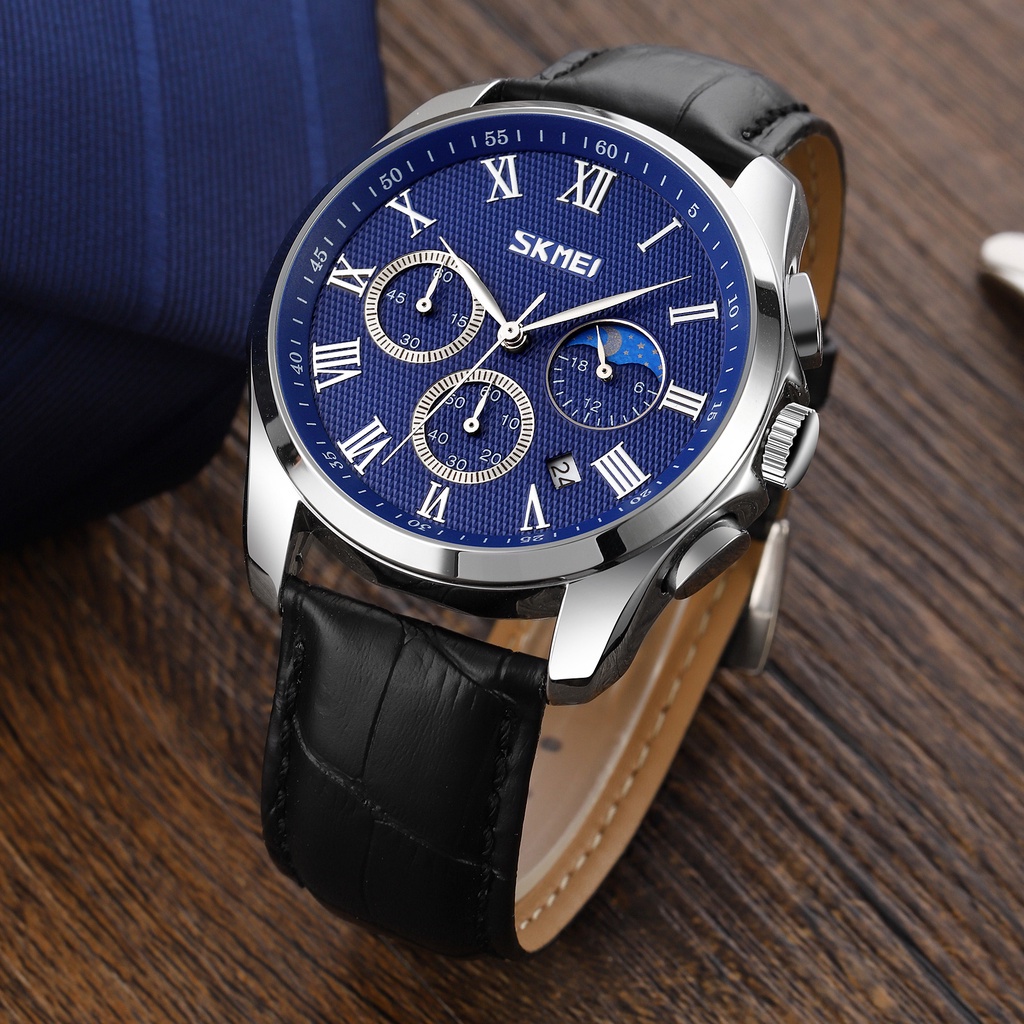 Đồng Hồ Quartz Mặt Trăng Dây Da Chống Thấm Nước SKMEI