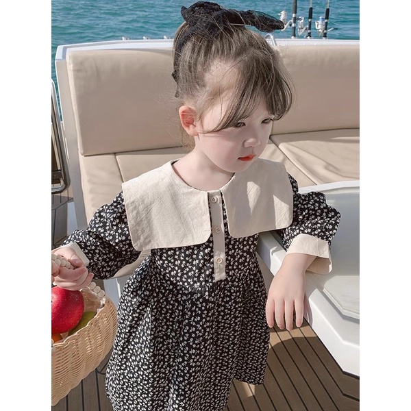 Váy cổ vuông hoa nhí đũi mềm cho bé gái