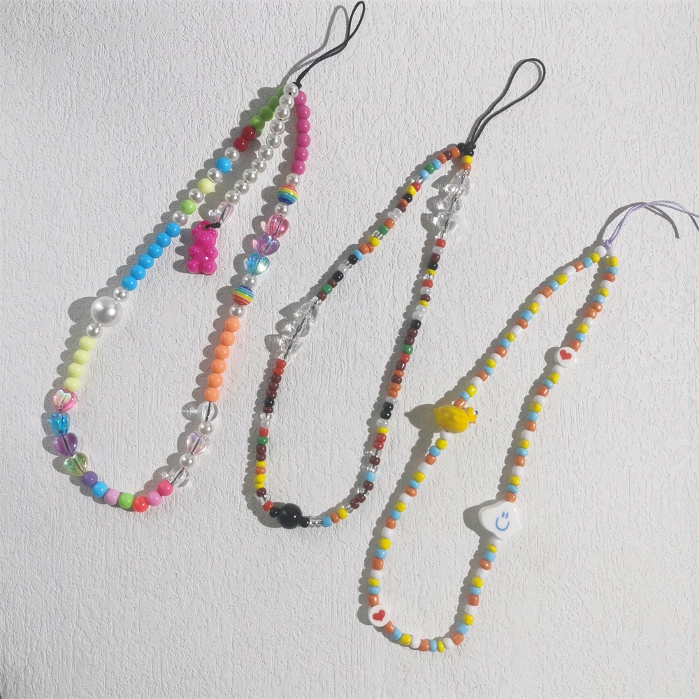 Dây Đeo Điện Thoại Acrylic Chống Thất Lạc Đính Hạt Ngọc Trai / Gấu Đỏ Dễ Thương