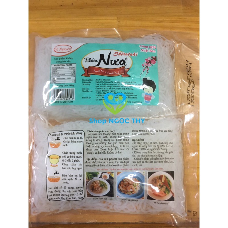 Bún nưa, Phở nưa, Mỳ nưa, Miến nưa Shirataki Vị Nguyên 240gr, ăn Das/Keto/Low carb dai ngon healthy