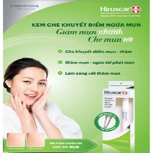 Kem che khuyết điểm và ngăn ngừa mụn Hiruscar Anti Acne Spot Cover Fluid 1ML