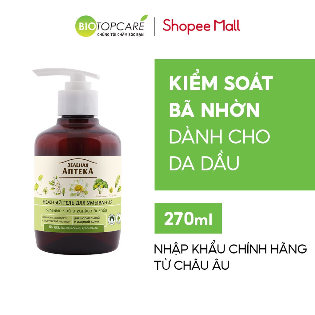 Gel rửa mặt Zelenaya Apteka chiết xuất Trà xanh và Lá bạch quả 270ml - Dành cho da thường & da dầu
