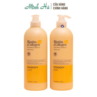 Combo 2 chai dầu gội xả Biotin Collagen Pure Mint Extract Hair Repairing 1000ml giúp giảm gãy rụng