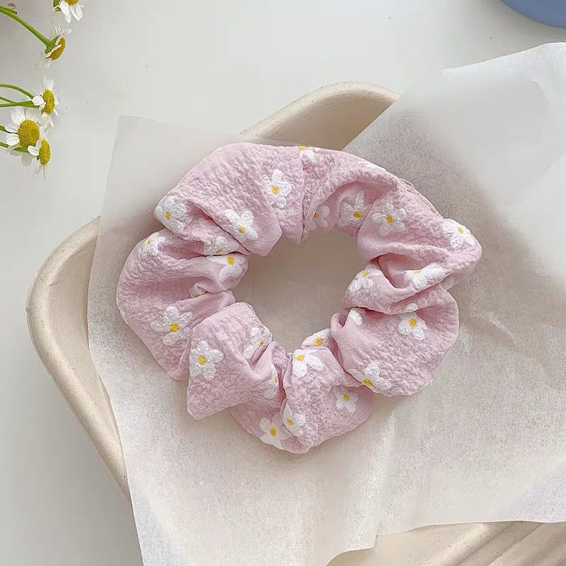 Dây buộc tóc, cột tóc scrunchies họa tiết Hoa Chất liệu [Vải Lanh] Siêu xinh 7 màu