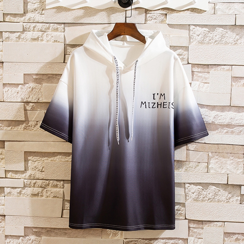 Áo hoodie tay ngắn phối màu in chữ phong cách trẻ trung cho nam | BigBuy360 - bigbuy360.vn