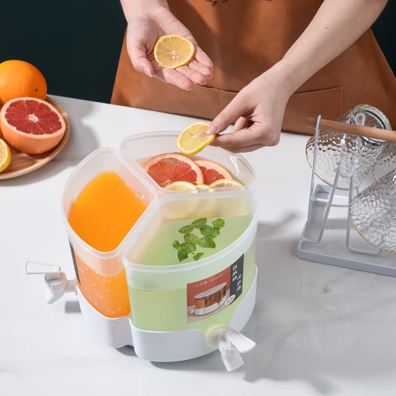 Bình đựng nước có vòi - Bình nước nhựa chia 3 ngăn dung tích 5.2L đế xoay tiện lợi (B52)