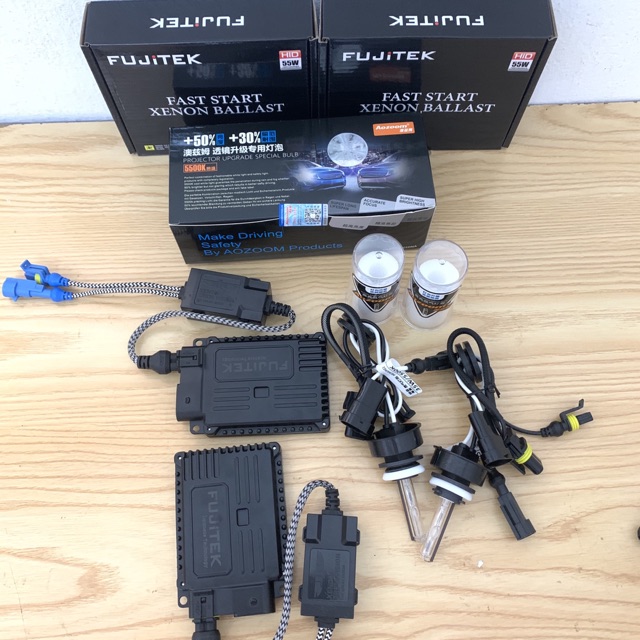 2 bóng xenon Aozoom và ballast Fujitek 55w bảo hành 2 năm