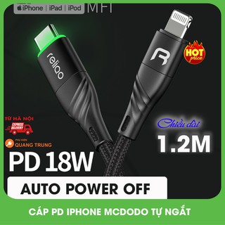 Cáp iphone PD Mcdodo reliqo 18W, tự ngắt,dài 1.2m bọc dù